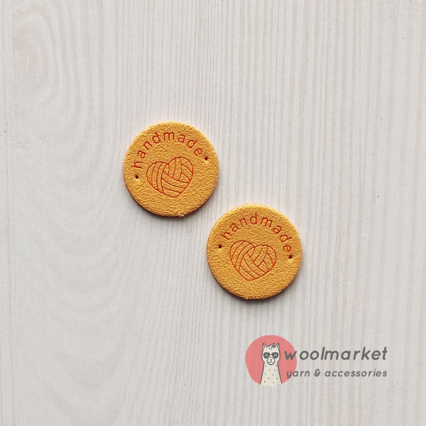 Бірка пришивна "Handmade", жовтий, кругла, 1шт