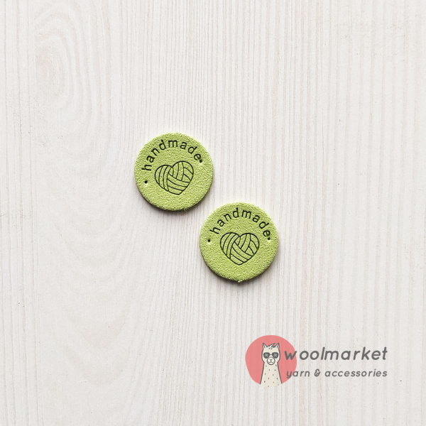 Бірка пришивна "Handmade", мятна, кругла, 1шт