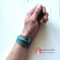 Шкіряний бреслет-лінійка "Сold Turquoise" (холодно-бірюзова шкіра)