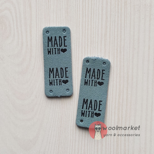 Бірка пришивна "Made with Love", морська хвиля, 1шт