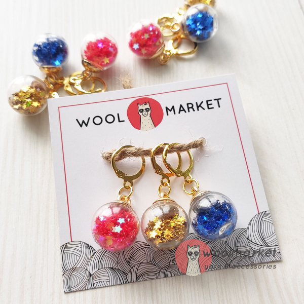 Маркери для в'язання "Кульки з зірочками", 3 шт (бордовий, золотий, електрик)