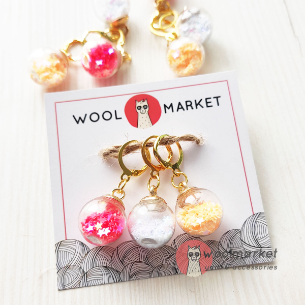 Маркери для в'язання "Кульки з зірочками", 3 шт (кораловий, білий, персиковий)