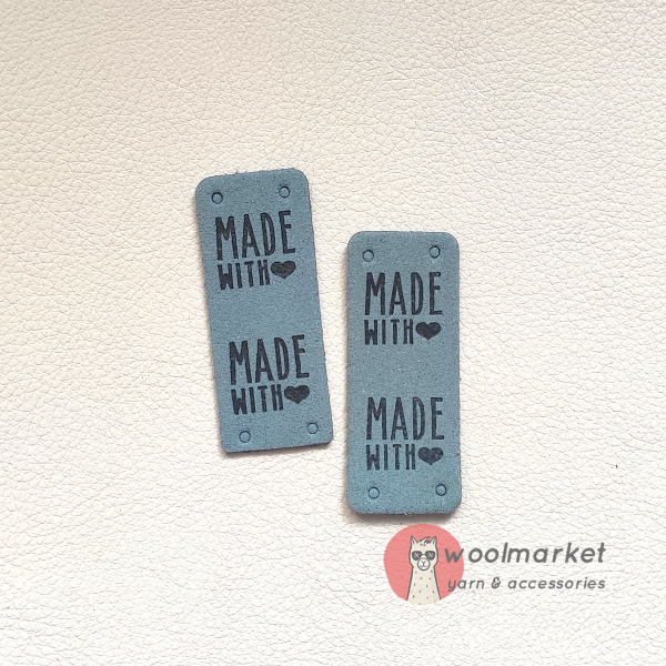 Бірка пришивна "Made with Love", морська хвиля, 1шт