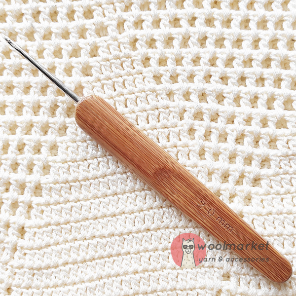 Гачок з бамбуковою ручкою, стальний,  2,0мм