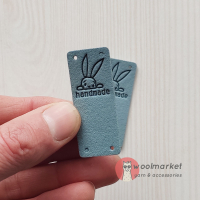 Бірка пришивна "Handmade Bunny", морська хвиля, 1шт
