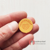 Бірка пришивна "Handmade", жовтий, кругла, 1шт